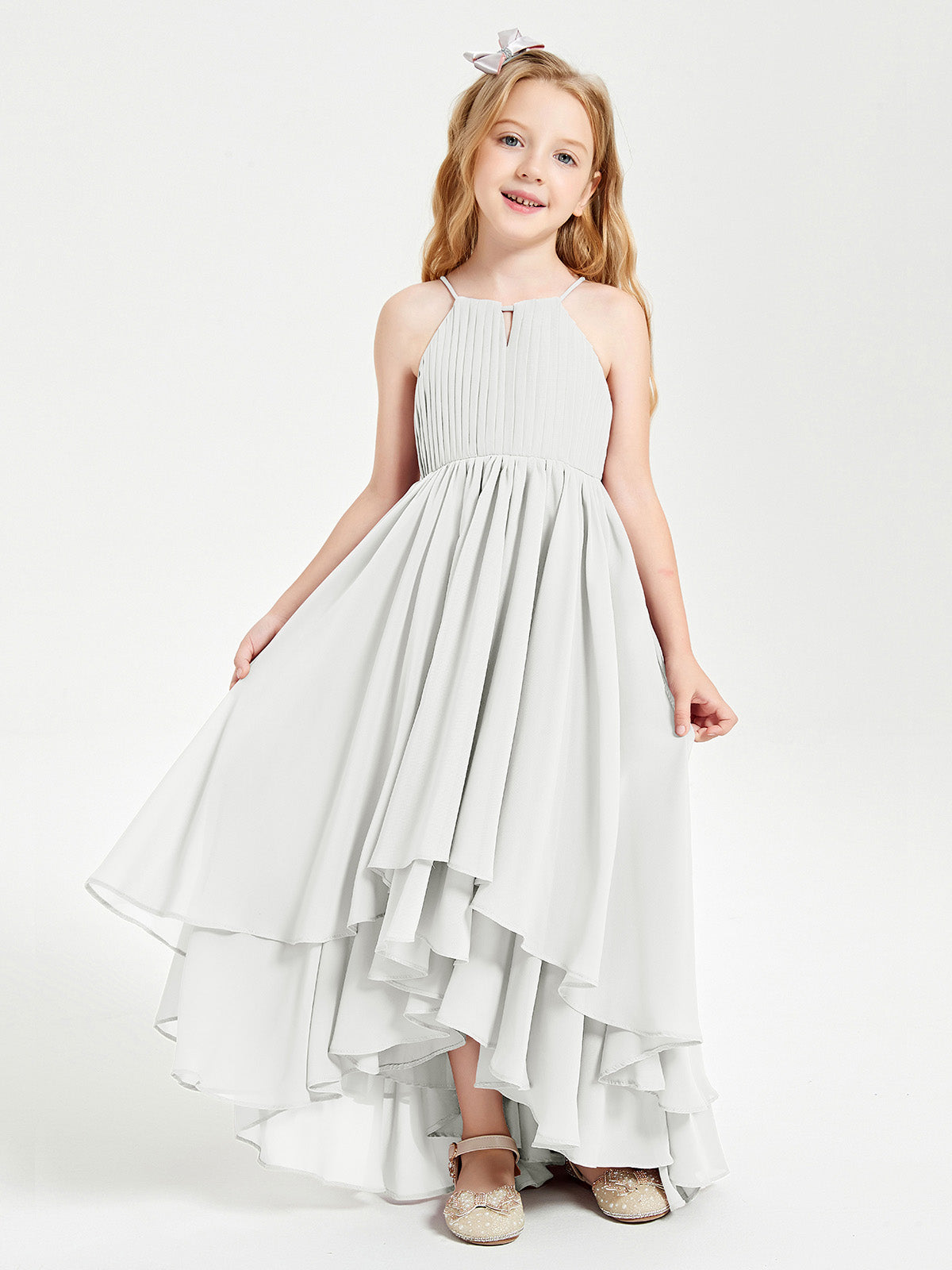 Asymmetrical Chiffon Junior Bridesmaid Dresses Ivory